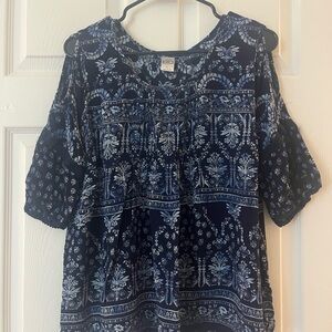 Bila Blue and White Boxy Blouse